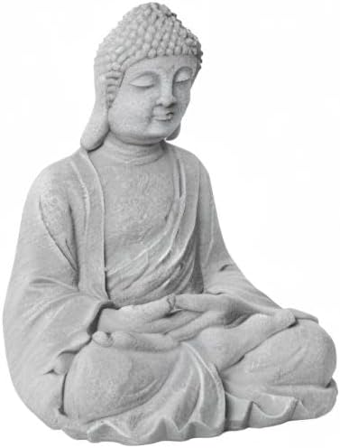 TOETOL Zen Garden Asian Buddha Statue Outdoor Indoor Yard Decor 20” High Patio Deck Sculptures Magnesium Oxide Stone Grey Home Entryway Hallway