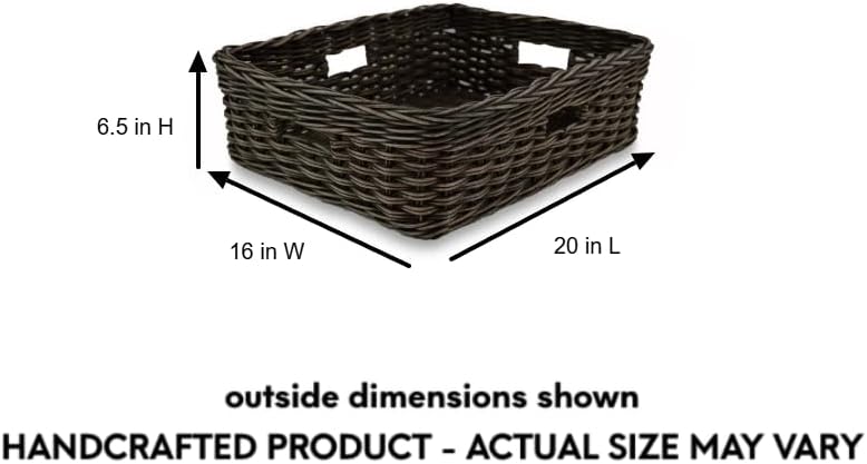 The Basket Lady Narrow Rectangular Wicker Storage Basket, Large, 20 in L x 16 in W x 6.5 in H, Antique Walnut Brown