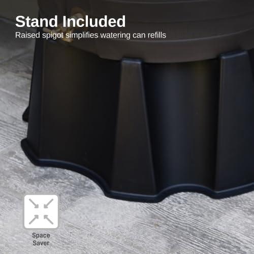 50-Gallon Dual Spigot Rain Barrel, Flat Back Rain Water Collection Barrel, Stand Included, Walnut Color