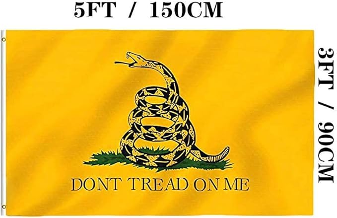 Jayus 340D Embroidered Gadsden Snake Flag 3x5 Outdoor- 2Ply Double Sided Nylon Dont Tread On Me Garden Flags Banners- Libertarian Garden Flag with Vivid Powerful Snake