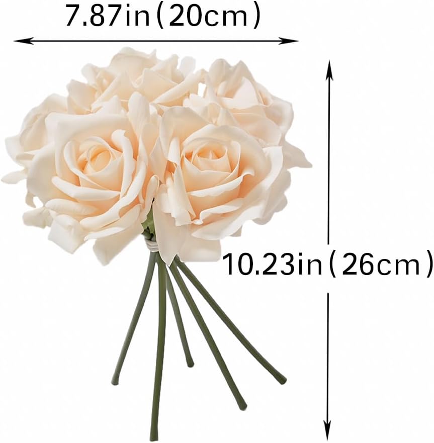 Artificial Roses Single Stem 10pcs Fake Silk Flower Arrangement Bouquet Real Touch for Home Party Wedding Decoration(Champagne)