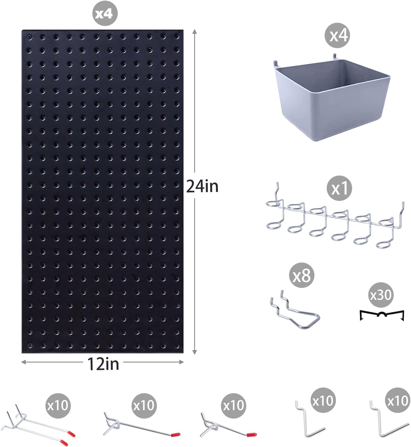 48x24 inch Black Metal Pegboard Kit for Wall Organization with Hooks, Garage Storage Bins, and Utility Tool Board, Efficient Tool Organizer Peg Board