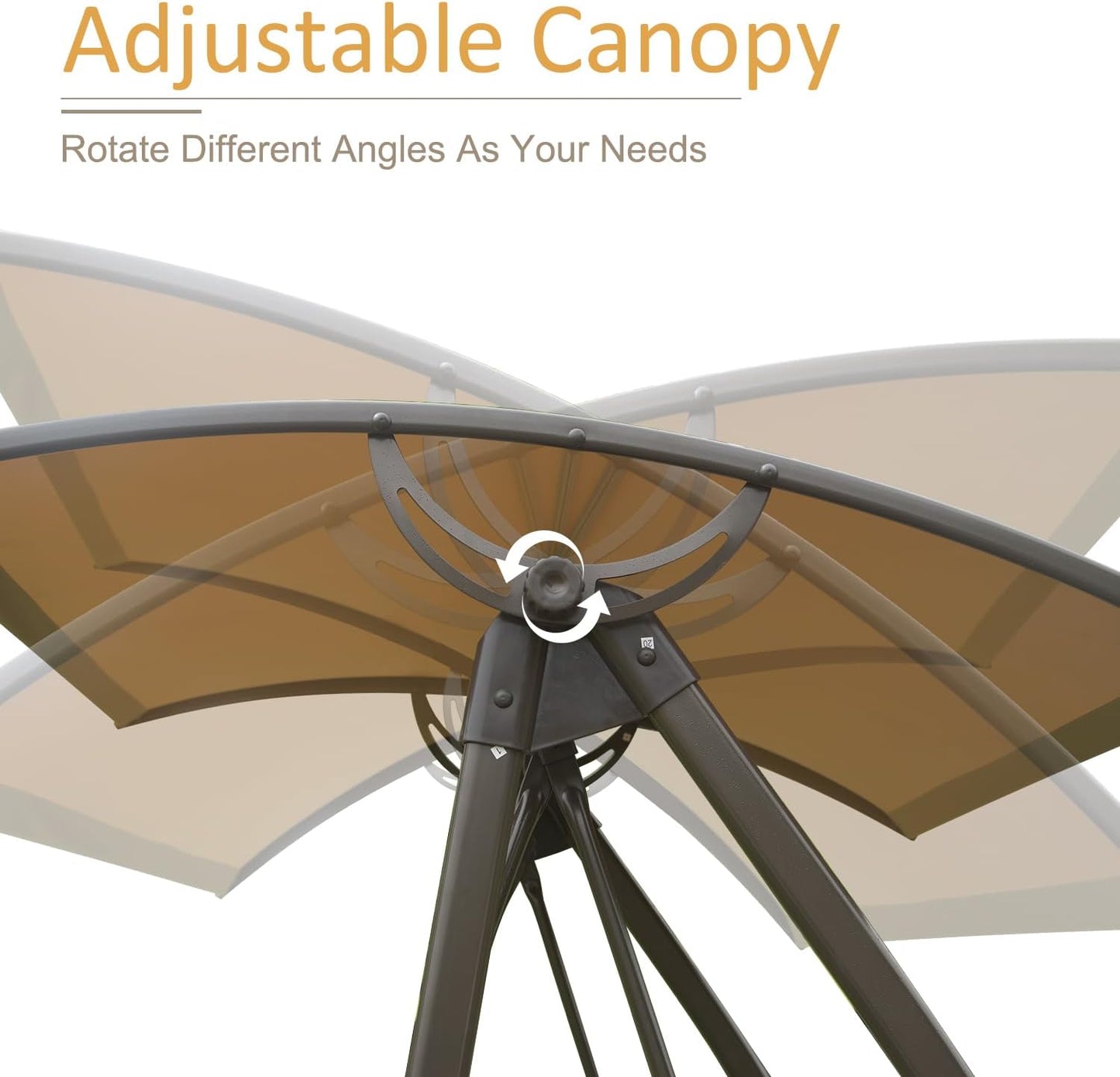 Domi Porch Patio Swing with Adjustable Canopy, 2-seat with Stand, Outdoor Loveseat Swing w/Armrests, Weather Resistant Steel Frame and Textilene Fabric