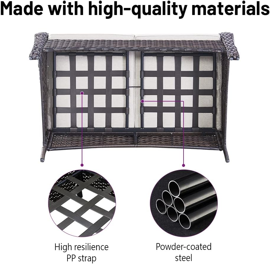 5 Piece Outdoor Patio Furniture Set - Wicker Furniture Patio Conversation Set, Outdoor Swivel Rocker Chairs with Loveseat Sofa and 2 Ottomans for Small Space, Beige Cushion