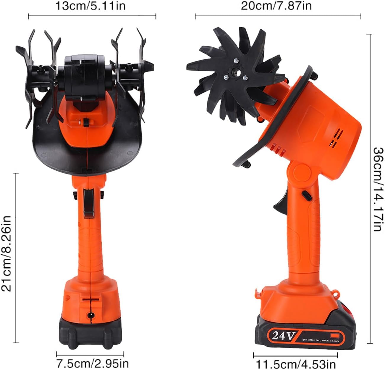 24V Cordless Electric Tiller with 2 Rechargeable Batteries, Handheld Garden Cultivator for Soil Aeration, Weeding, Lawn Trenching | Mini Hand Tillers for Gardening | Hand Held Battery Powered Tiller