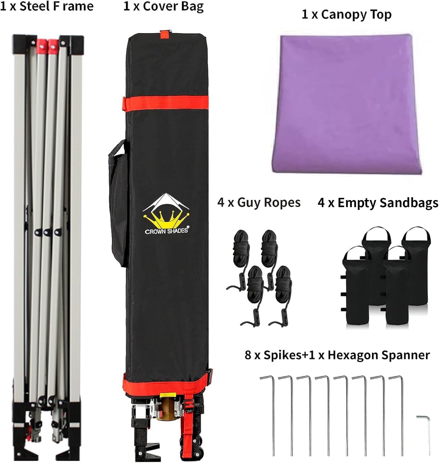 CROWN SHADES 10x10 Pop Up Canopy - Beach Tent with One Push Setup - Easy Outdoor Sun Shade for Events, Parties, Camping - Gazebo with STO-N-Go Cover Bag, Silver Coated Top, Purple