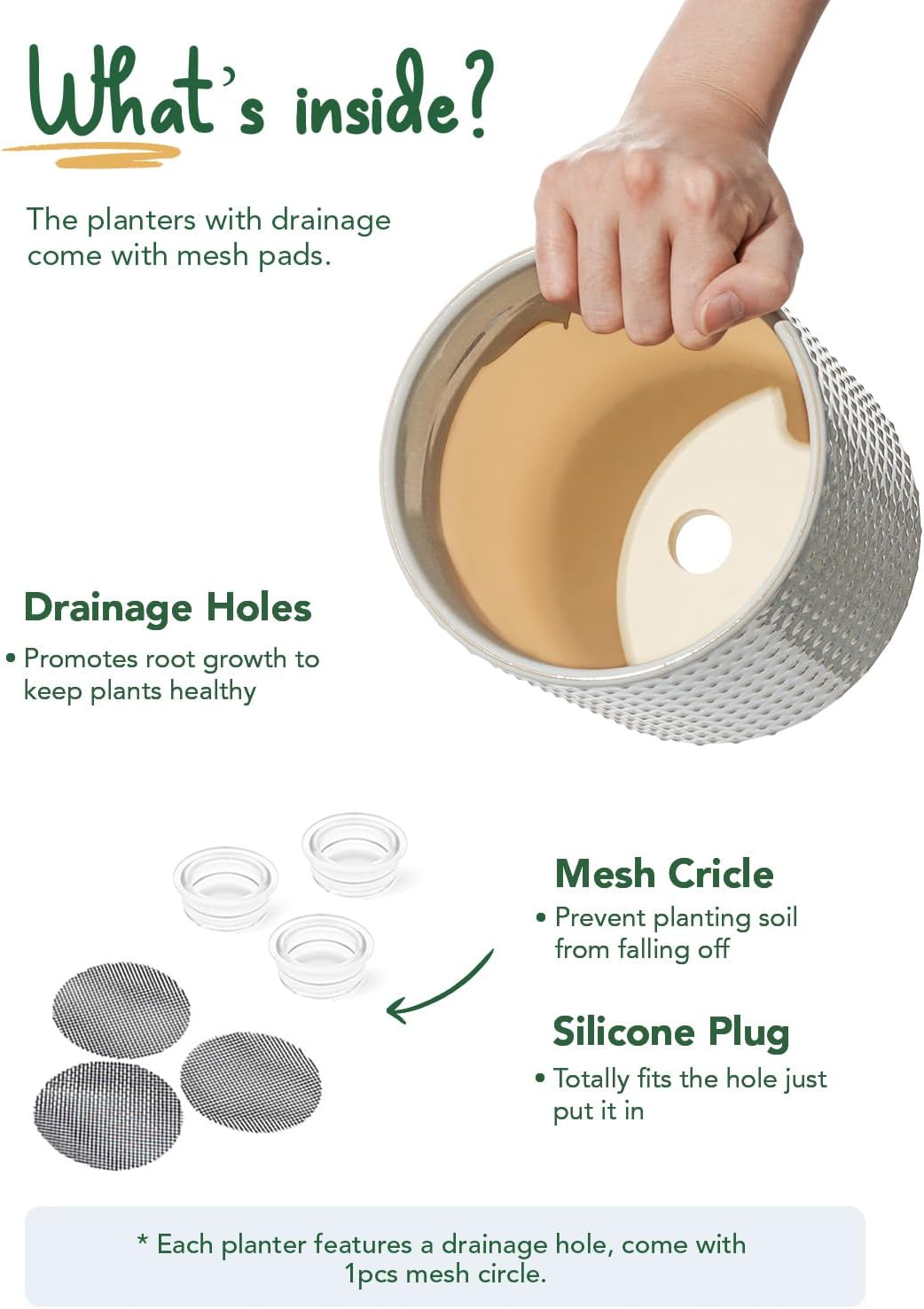 LE TAUCI Ceramic Plant Pots Indoor, 10+8+6 Inch Planters for Indoor Plants, Raised Dots Flower Pots with Drainage Hole and Plug, Cylinder Round Planters, Set of 3, Glaze Star Gray