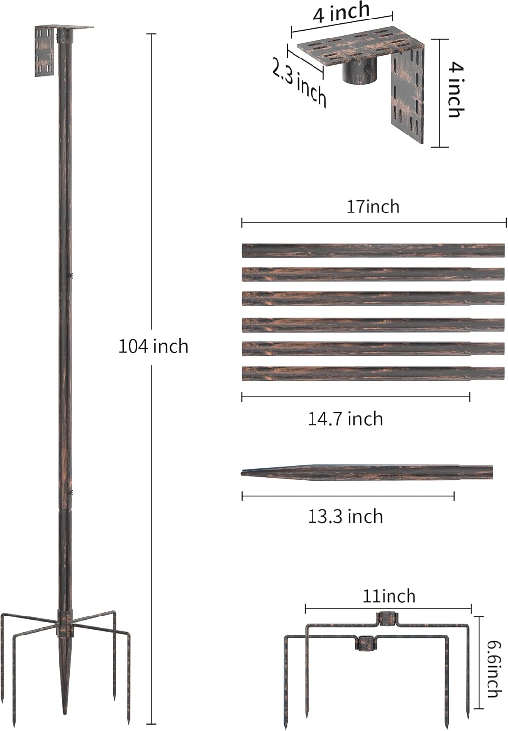 Bird Feeder Pole Stand – 104 Inch Height Feeding Station with 1-Inch Dia Heavy Duty for Hanging Feeders, Bird House Pole Mount Kit for Outdoor, Slip-Fit Connection,Copper Brushed