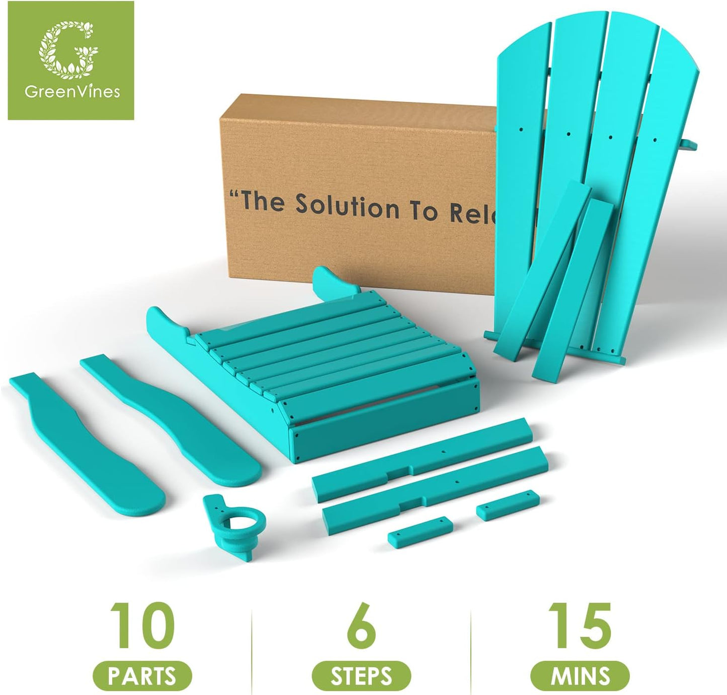 GREENVINES Folding-Adirondack-Chairs-Set-of-6 | HDPE Plastic | Fire Pit Chair | All Weather | Cup Holder | Aqua | for Deck Backyard Patio Outdoor Garden