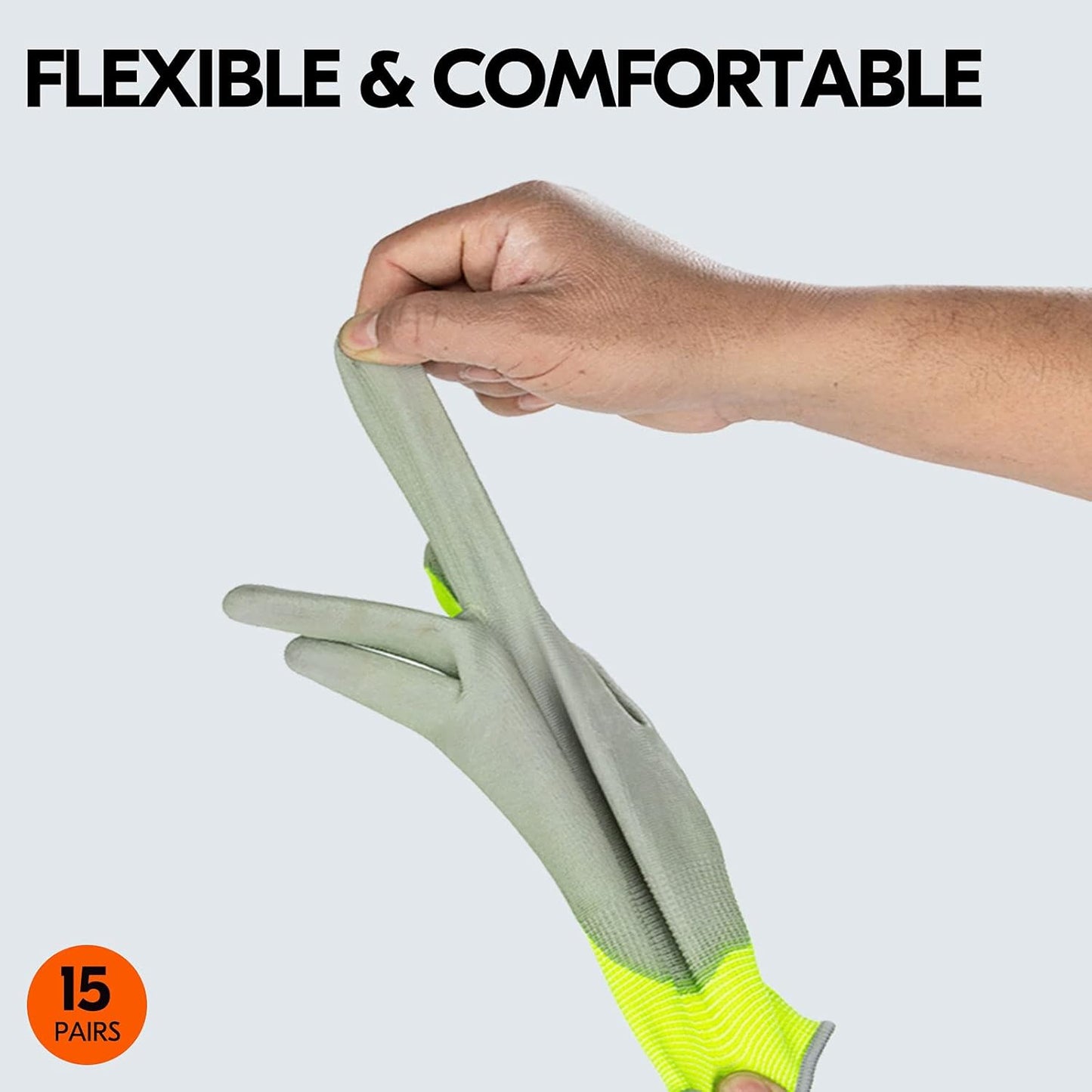 Vgo... 15-Pairs Safety Work Gloves, Gardening Gloves, Polyurethane Coated, Dipping Gloves, Latex Free (Size S, Yellow, PU2103)