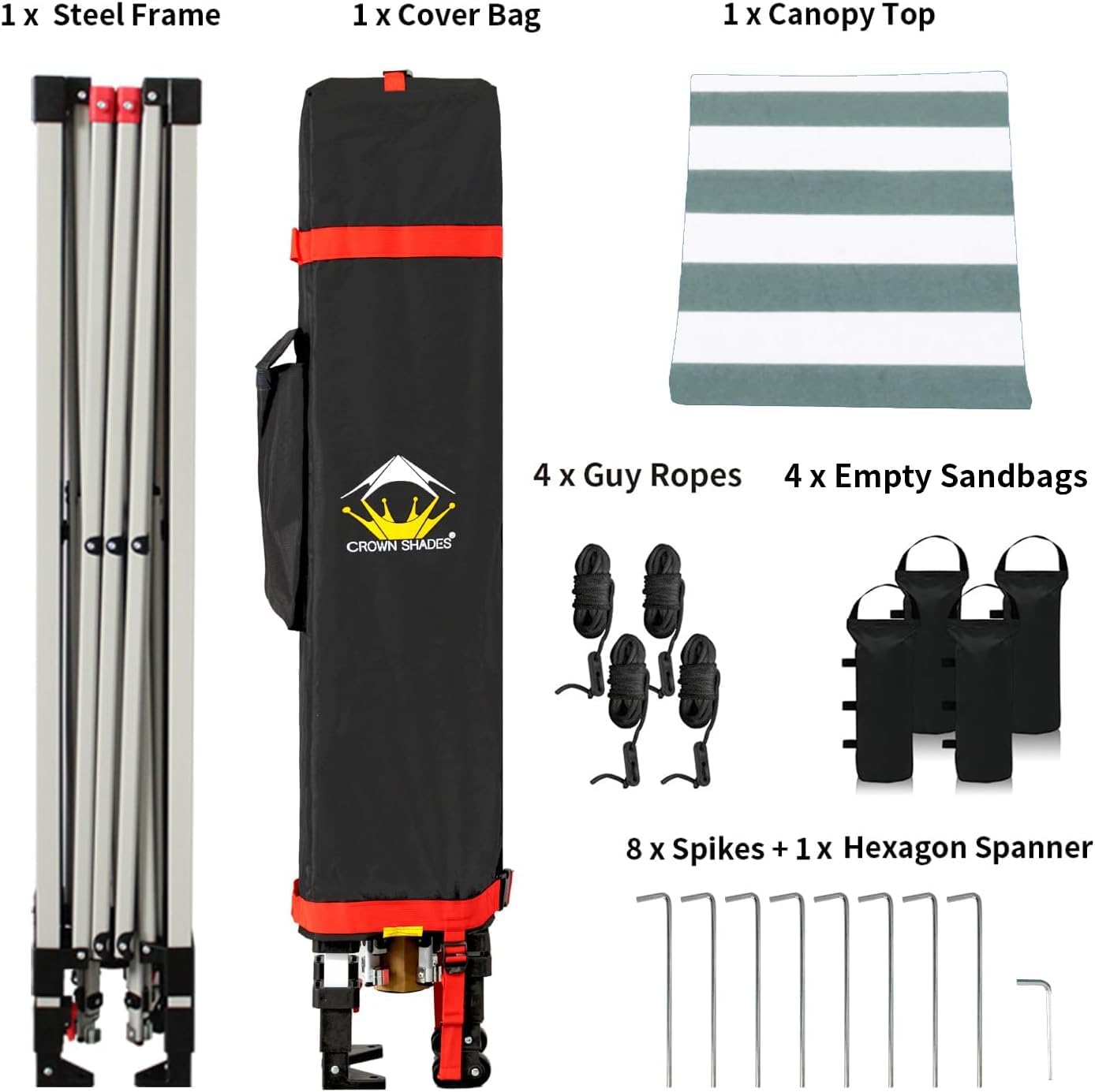 CROWN SHADES 10x10 Pop Up Canopy - Beach Tent with One Push Setup - Easy Outdoor Sun Shade for Events, Parties, Camping - Gazebo with STO-N-Go Cover Bag, Silver Coated Top, Cyan Blue Stripes
