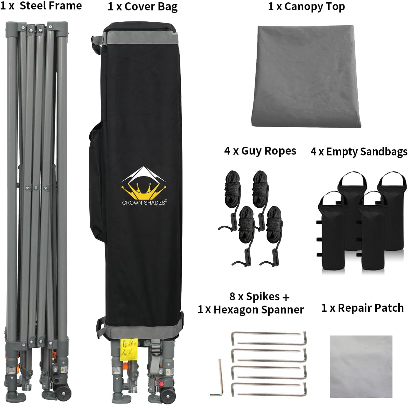 CROWN SHADES Adjustable Height on The Fly, 10x10 Pop Up Canopy - Beach Tent with One Push Setup - Easy Outdoor Sun Shade for Events, Parties, Camping - Outside Shade with STO-N-Go Bag, Grey