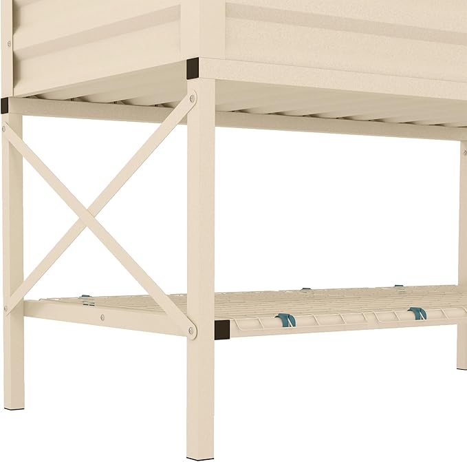 Outsunny Raised Garden Bed with Galvanized Steel Frame, Storage Shelf and Bed Liner, Elevated Planter Box with Legs for Vegetables, Flowers, Herbs, Cream