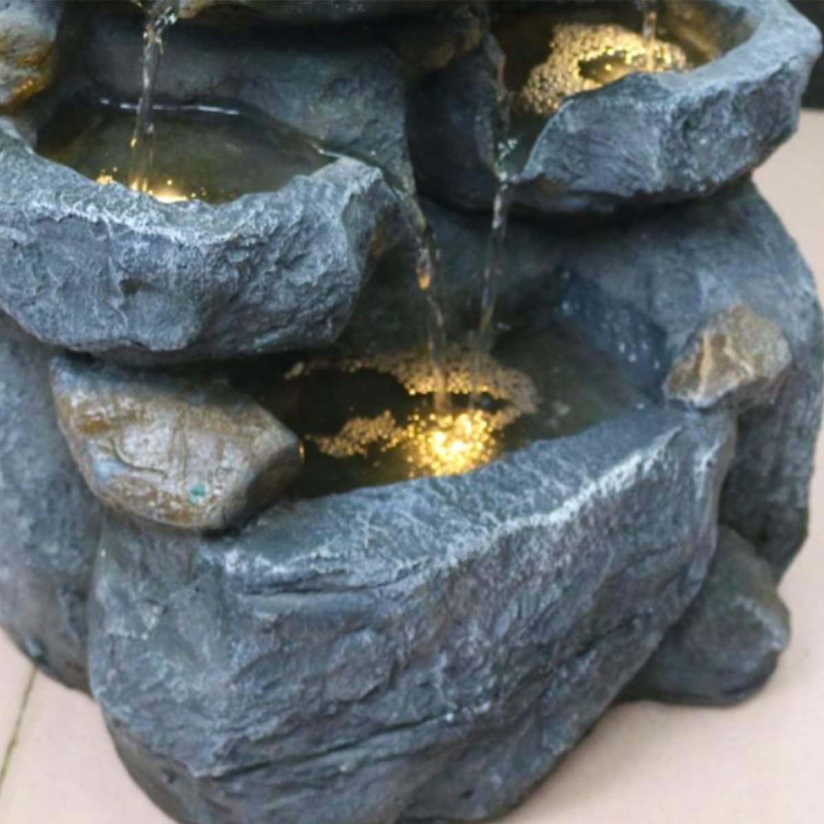 Water Fountain with Lights Outdoor Garden Decor,5-Tier Cascading Rock Waterfall for Indoor Patio Backyard Porch Art Decoration 21.6 Inches