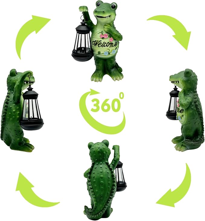 Solar Lantern Garden Alligator Statues Decor, Outdoor Crocodile Figurine Lights for Yard Patio Decoration - Unique Christmas Housewarming Gift for Grandma Wowen Mom