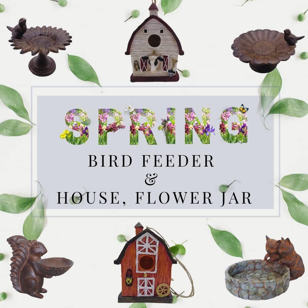Comfy Hour Spring is Here Collection 7" Cast Iron Birdfeeder Birdbath Outdoor Garden, Brown