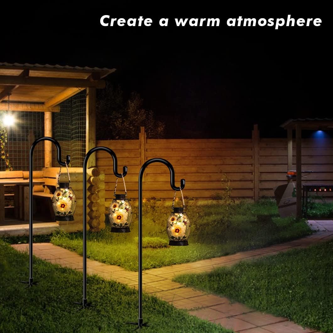 76 in Outdoor Shepherd Hooks for Hanging Plants, Garden Adjustable Heavy Duty Hummingbird Feeder Pole Stand Hanger with Stand for Solar Lantern Flower Baskets Wind Chimes, Black 1 Pack
