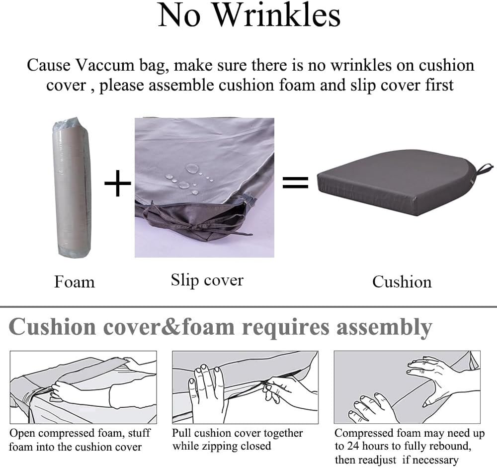 19 x 19 Inch Outdoor Seat Cushions for Patio Furniture with Non Slip and Ties Waterproof & UV Resistant Round Corner Outdoor Chair Cushions Replacement Set of 2, Gray