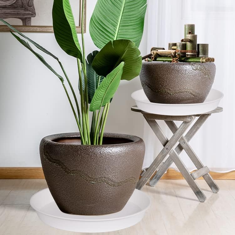 2 Pack of 17 inch Plant Saucer, 2.3" Depth Tray, Large Deep Garden Plastic Flower Planter Plant Trays for Indoors Outdoor Bath Bath (17", Creamy White)