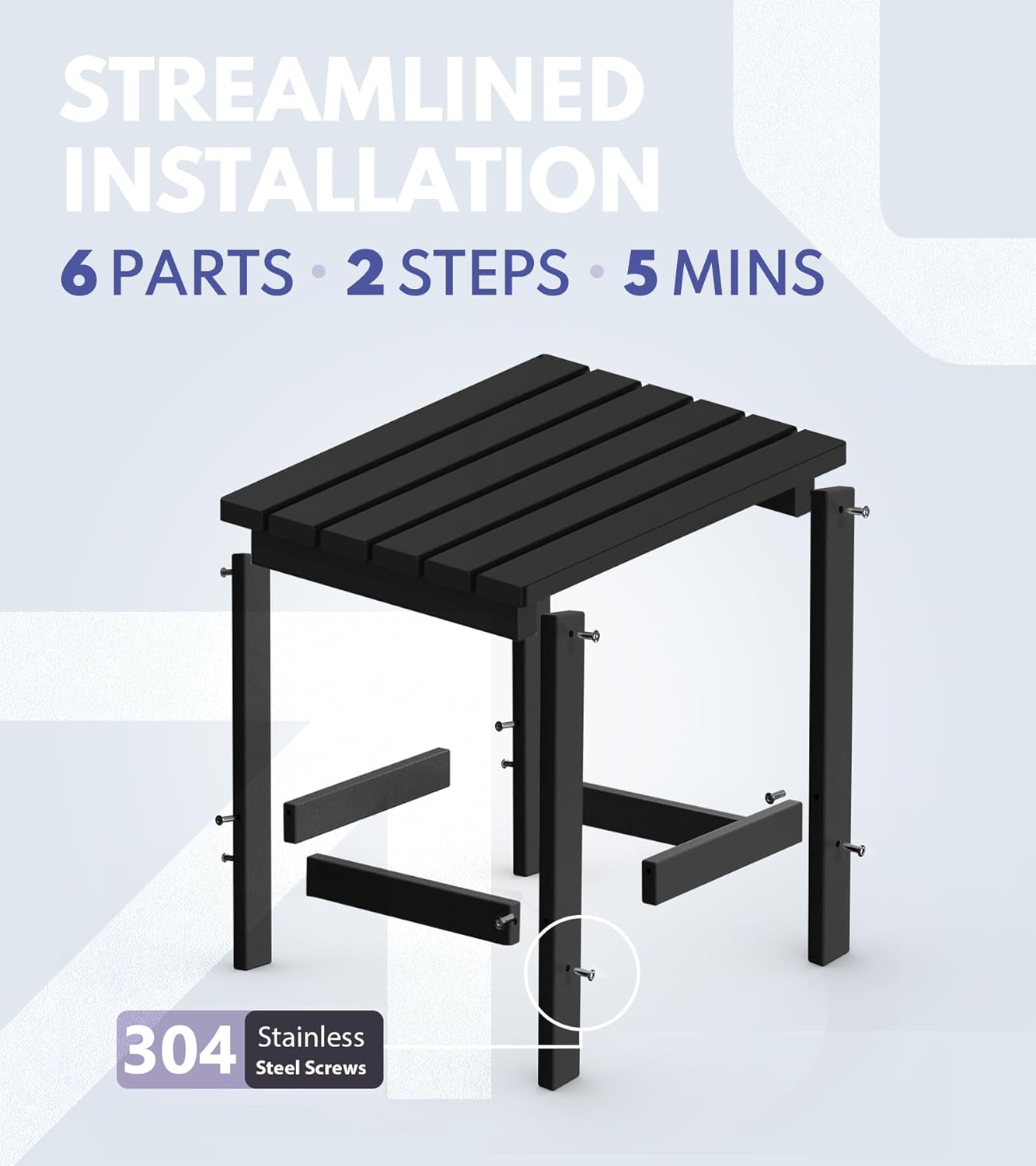 PASAMIC Adirondack Square Side Table, HDPE Outdoor Side Tables, Weather Resistant End Table for Patio, Backyard, Pool, Indoor Companion, Beach, Easy Maintenance (Black)