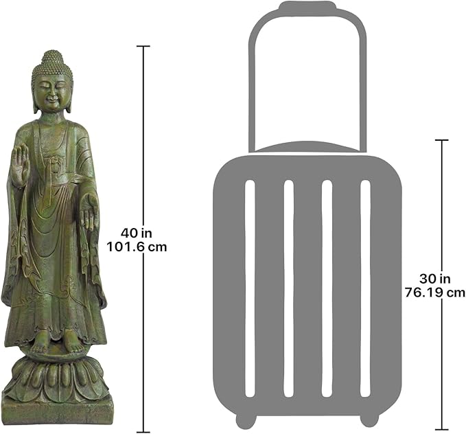 Design Toscano Enlightened One Asian Decor Indoor/Outdoor Garden Statue, 12 inches Wide, 40 inches Tall, Cast Stone Resin, Green Bronze Finish
