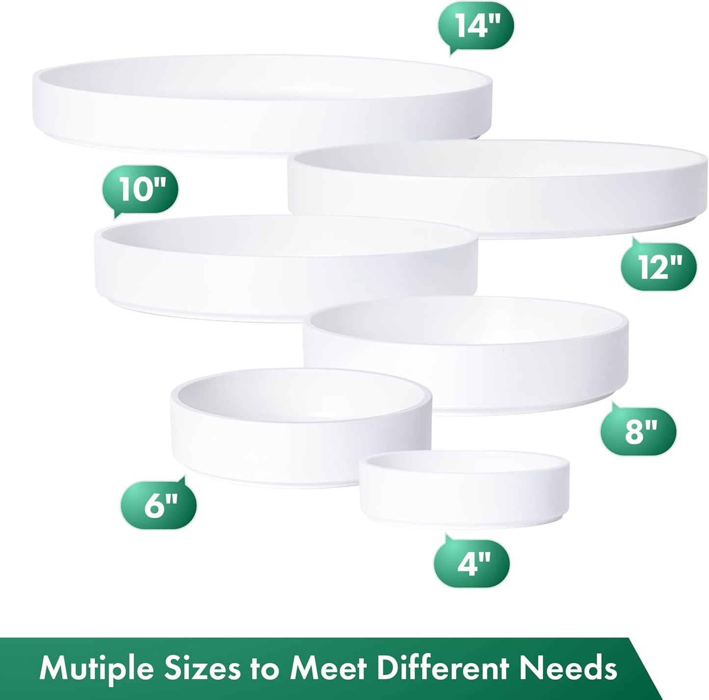 Phoenix Vine 14 Inch Plastic Plant Saucer Water Drip Tray, Heavy Sturdy Round Plant Drainage Tray for Indoors Outdoor, Matte White, 21-TY-14W-1