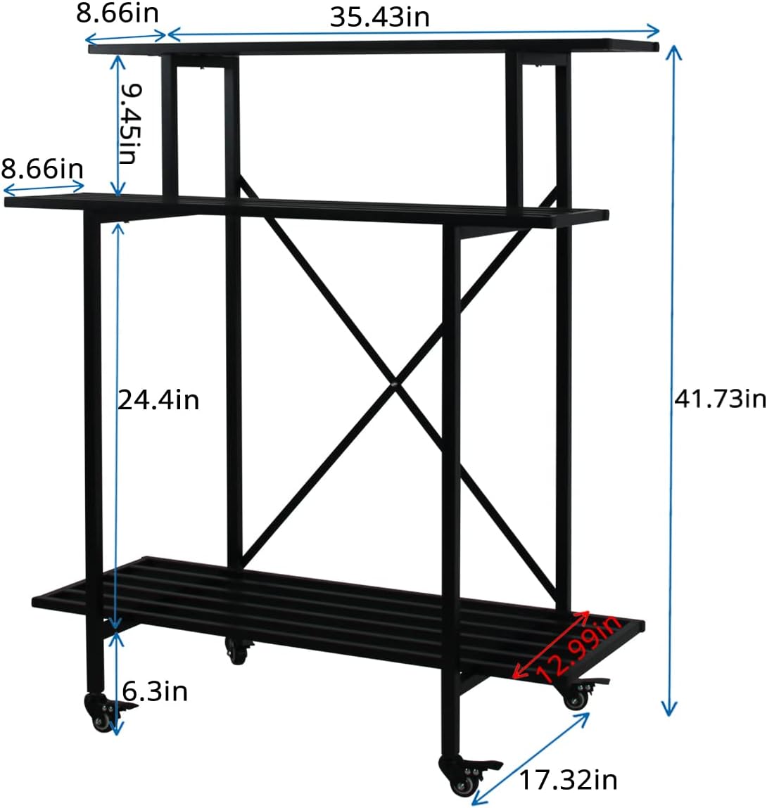 Zhongma 3 Tier Sturdy Plant Stand with Wheels, Heavy Duty Plant Holder for Home Indoor and Outdoor, L35.43 xW17.32 x H41.73 inch