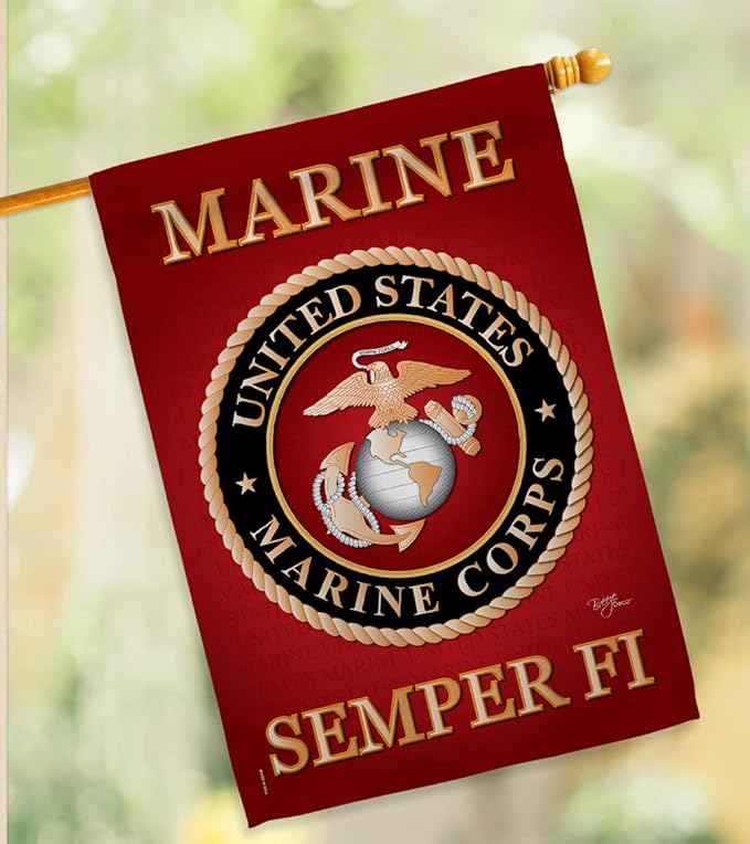 Breeze Decor HS108057-BO Marine Corps Americana Military Decorative Vertical Set, House Flag 28" x 40", Thick Fabric