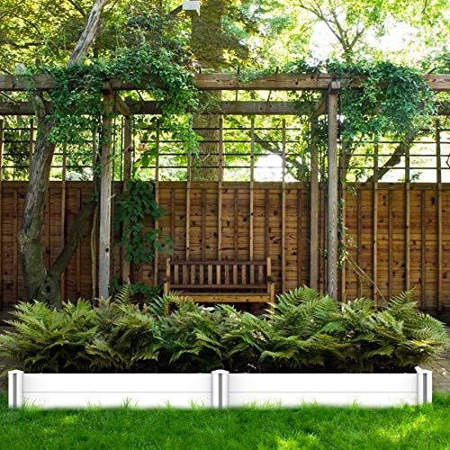Raised Garden Bed Kit 4'x4' Outdoor Above Ground Planter Box for Growing Vegetables Flowers Herbs, DIY Gardening, Whelping Pen and More, Screwless White Vinyl Garden Bed with Grid