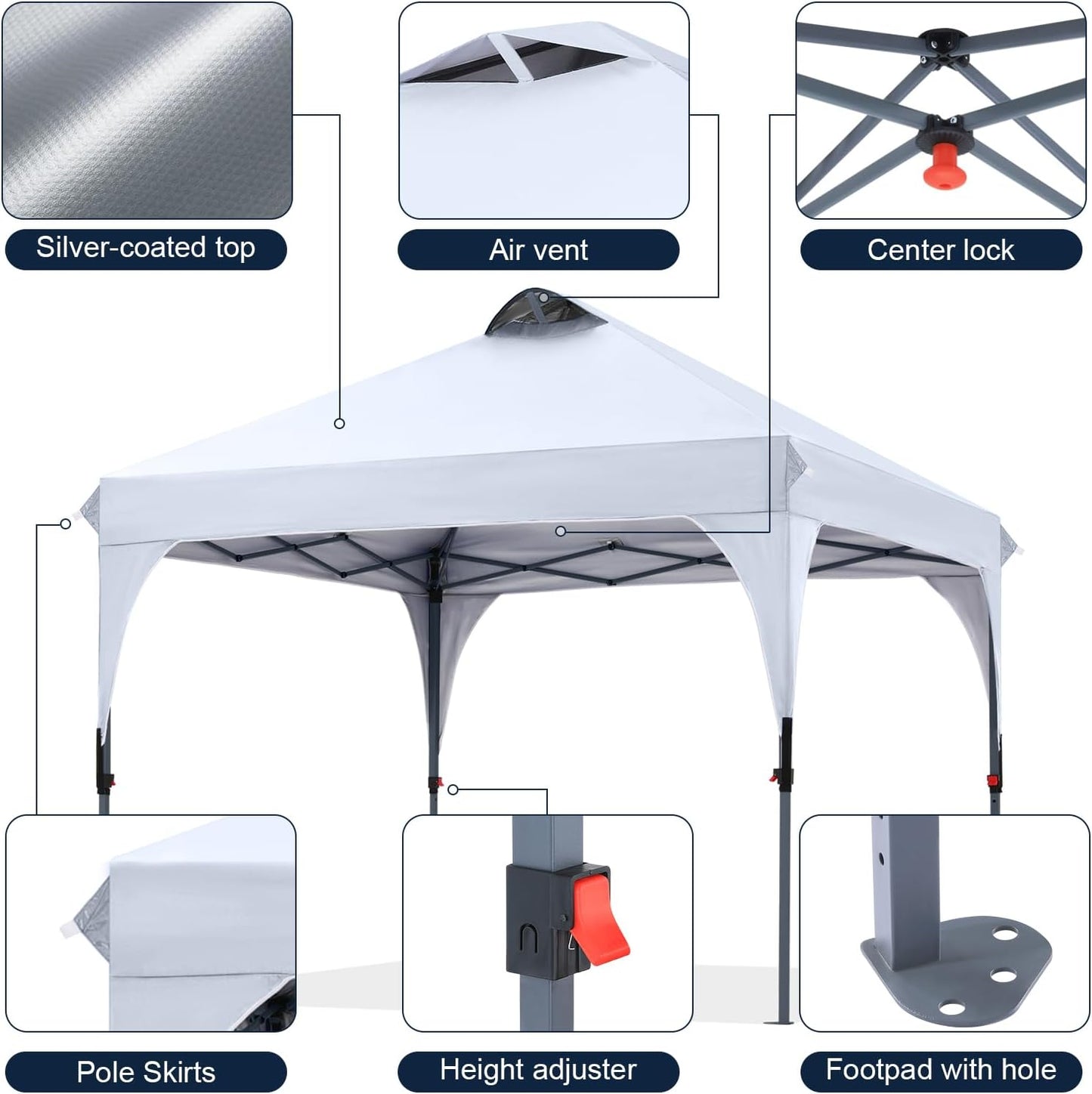COOSHADE Pop Up Canopy Tent, 10x10 Easy Setup Instant Canopy Sun Shelter Beach Tent, Portable Sports, White