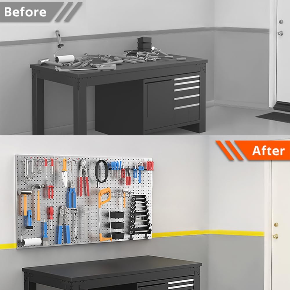 Ultrawall 4 Pcs Metal Pegboard Wall Panels, Peg Boards for Garage Tool Storage