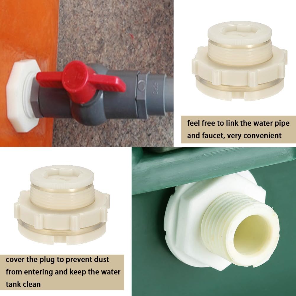 1.25" Female ABS Bulkhead Fitting, Plastic Water Tank Connector Adapter Fitting with Plugs for Outdoor rain Barrel Garden Hose Adapter Spigot kit Water Tank Gallon Drain Bucket(Set of 2)
