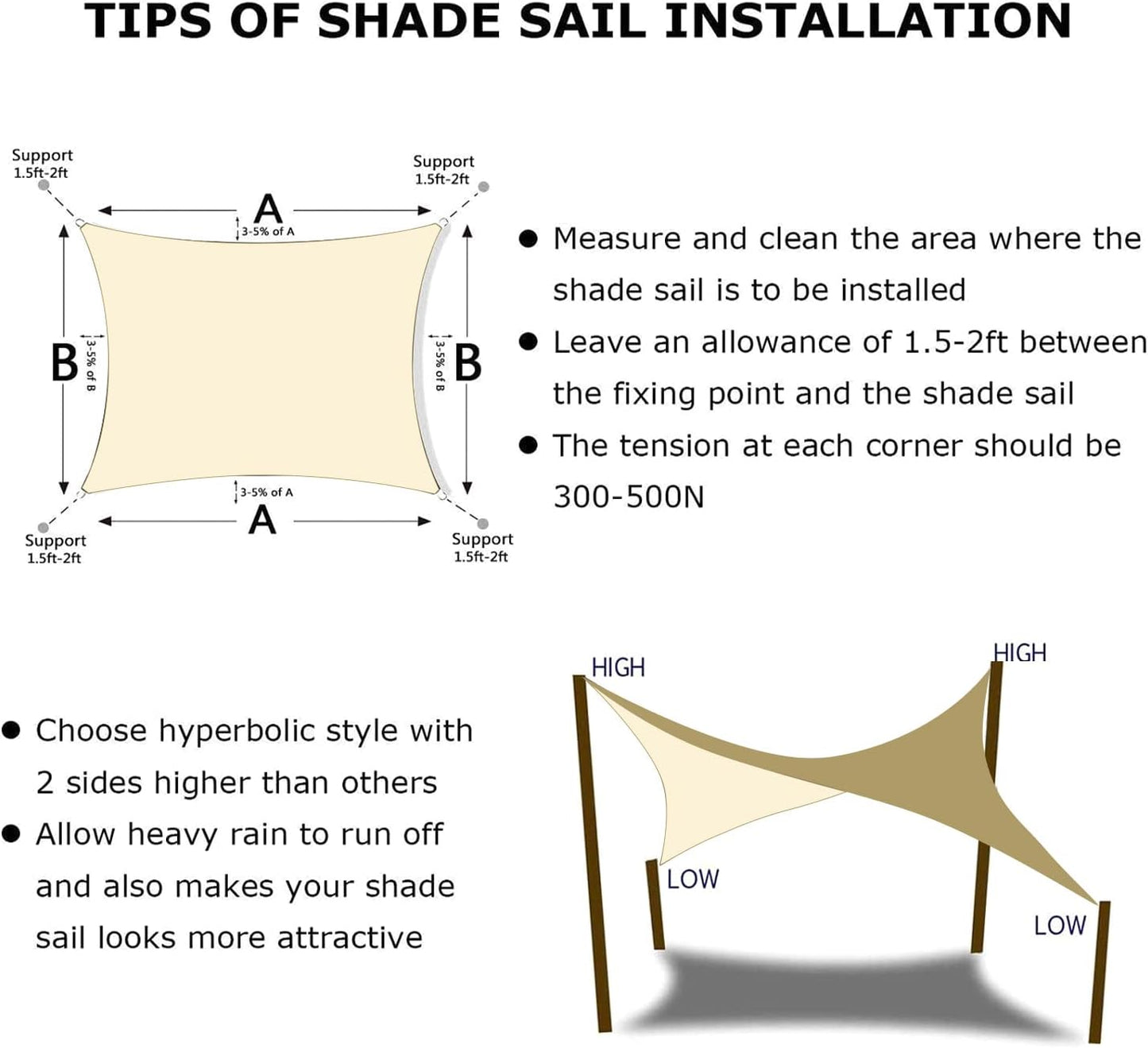 KANAGAWA 9'X15' Cream Custom Size Sun Shade Sail Rectangle UV Block Canopy Cover for Patio Backyard Lawn Garden Outdoor (Customized Available)