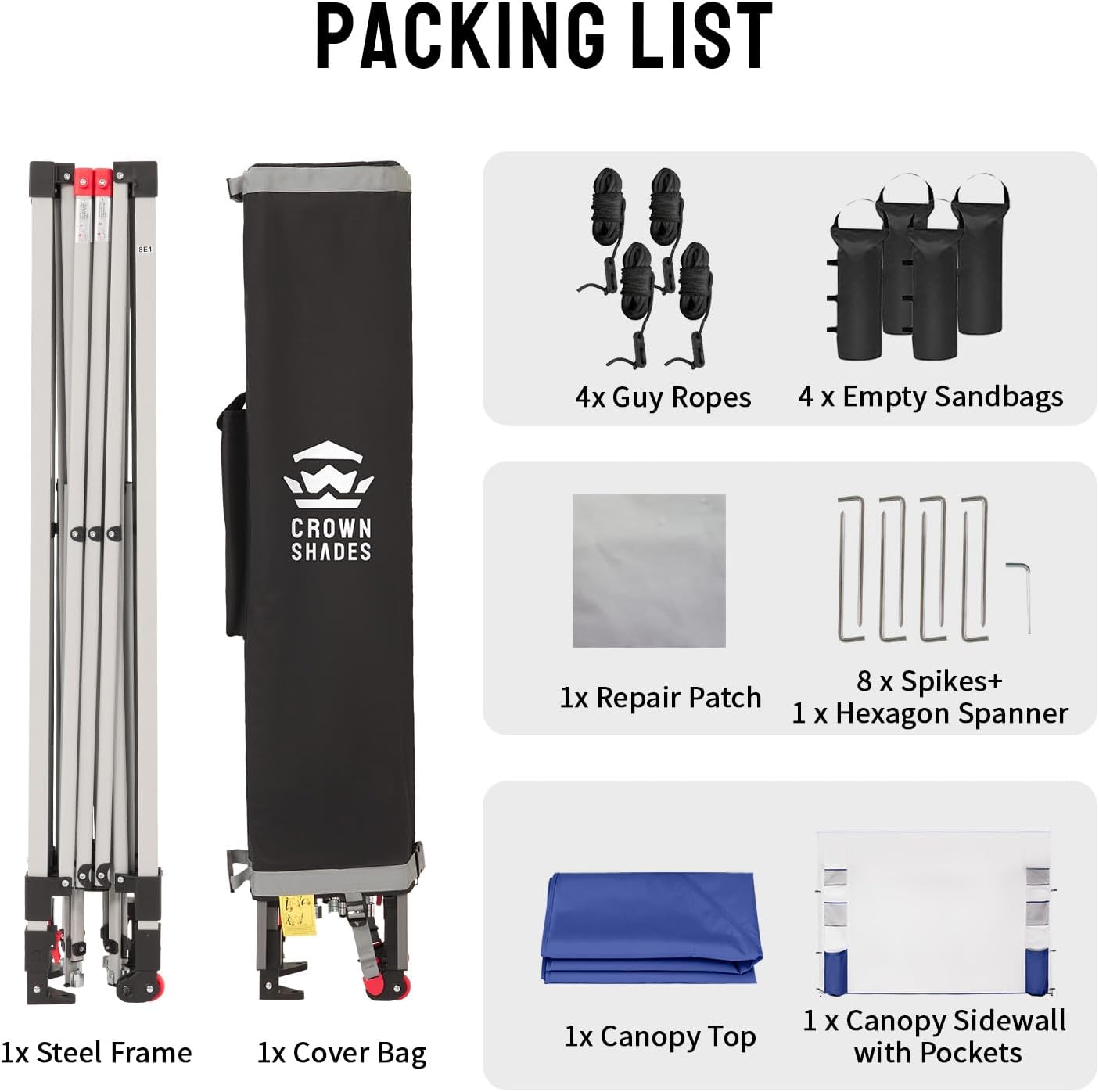 CROWN SHADES Canopy Tent, 10 x 10 Foot Portable Pop Up Outdoor Shelter with Pocket Sidewall, Push Center Lock, UV Protection, and Carry Bag, Navy Blue