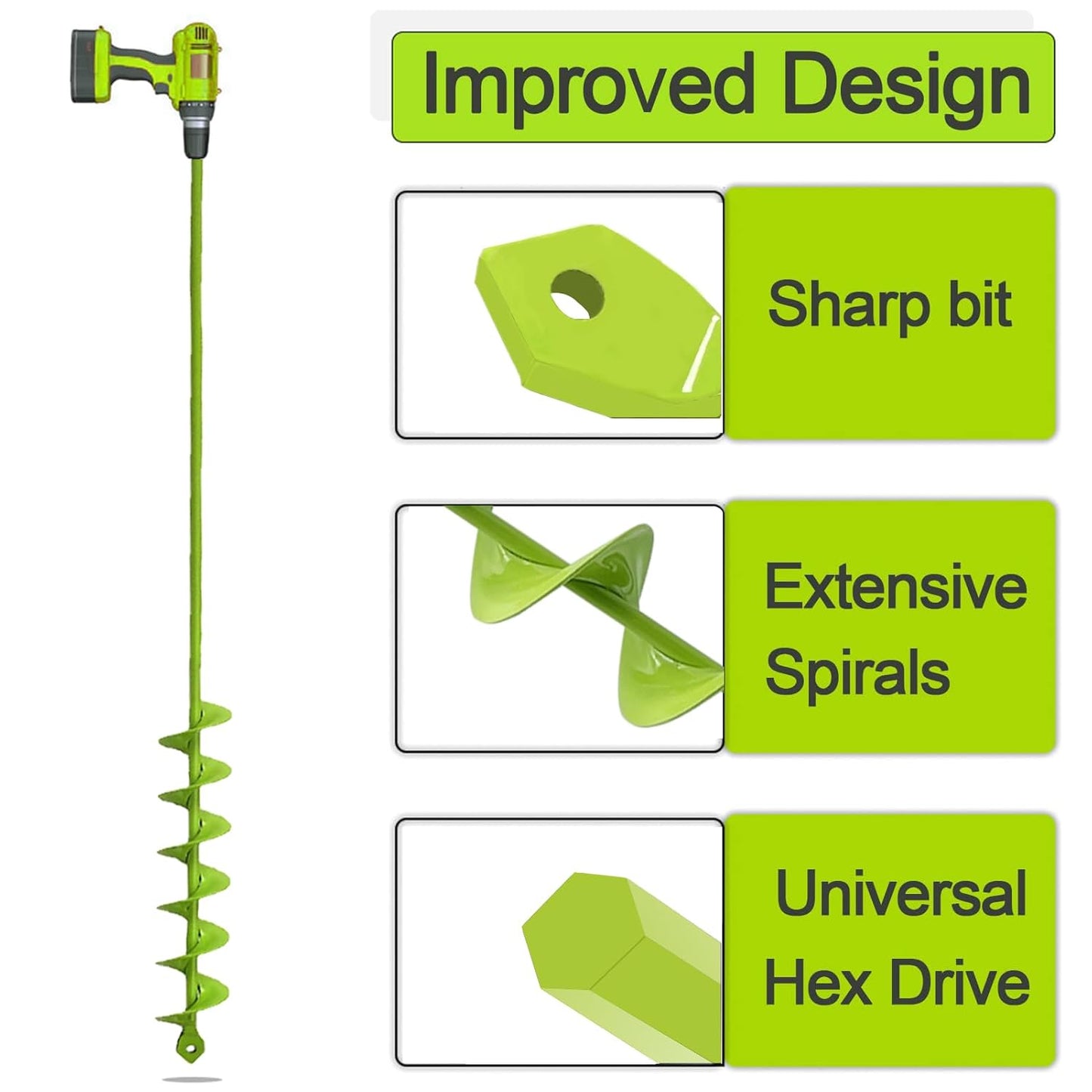 TCBWFY 2x32 Inch Auger Drill Bit for Planting - Long Handle Easy Planter Garden Auger - Bulb & Bedding Plant Augers - Post Hole Digger for 3/8”Hex Drive Drill