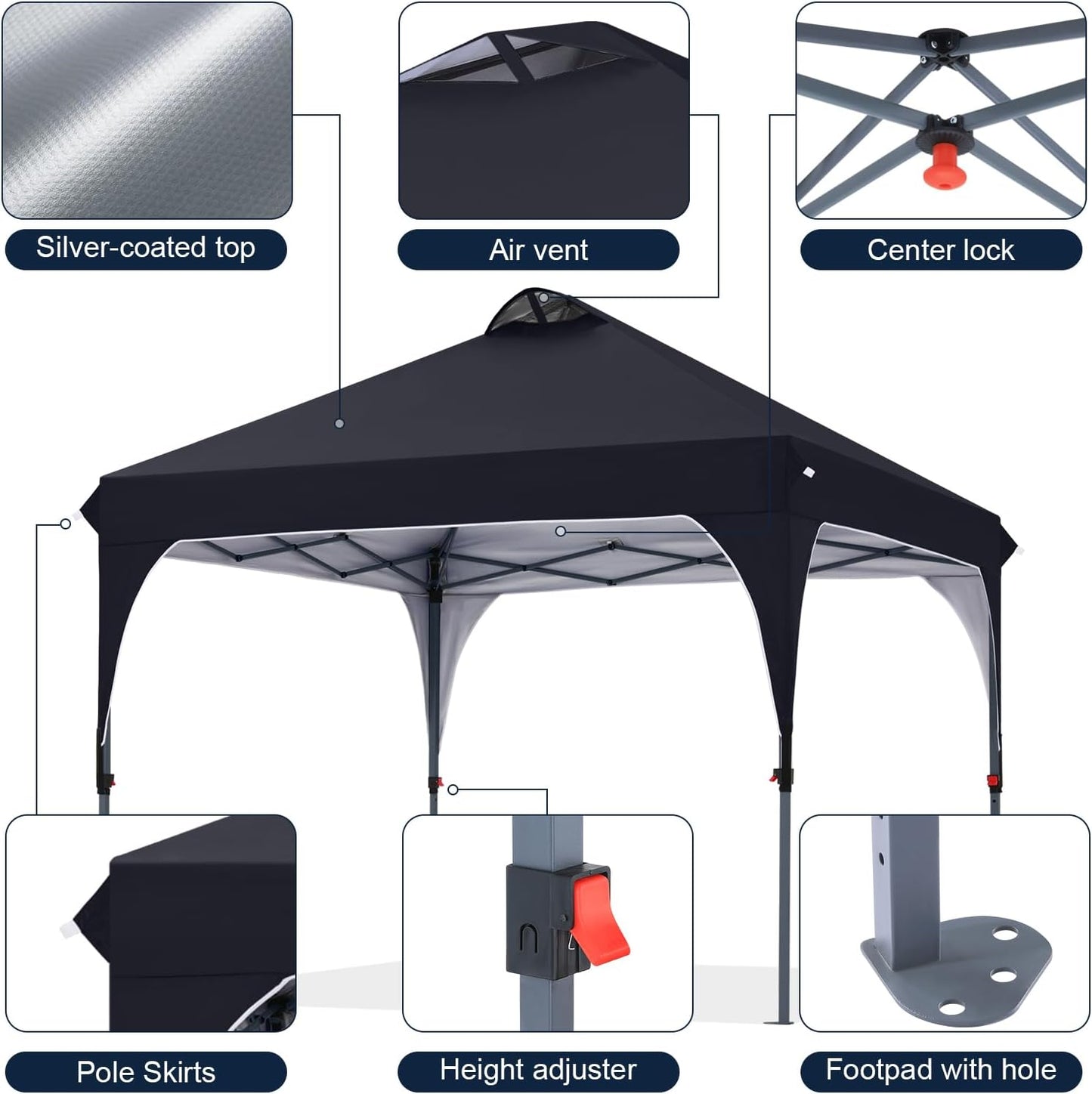 COOSHADE Pop Up Canopy Tent, 10x10 Easy Setup Instant Canopy Sun Shelter Beach Tent, Portable Sports, Black