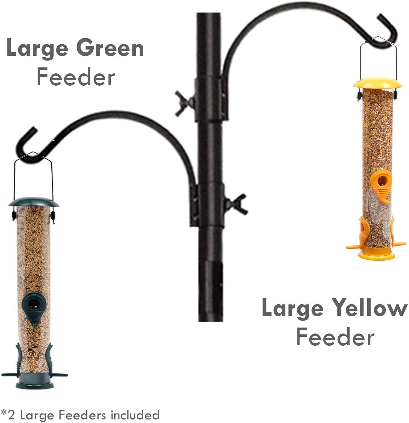 Premium Bird Feeding Station with 2 Bird Feeders Included for Outside - Multi Feeder Pole Stand Kit with 4 Hangers, Bird Bath and 5 Prong Base for Attracting Wild Birds - 22 Inch Wide x 91 Inch Tall