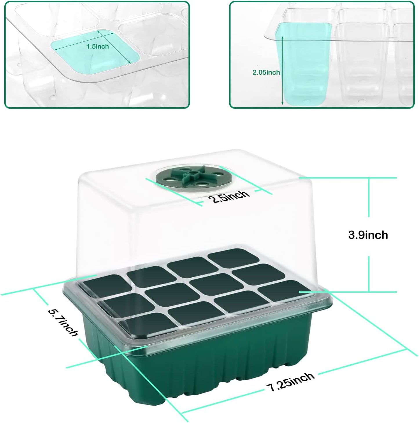 Seed Starter Tray with Light, 6PCS Seed Starter Kit with Grow Light, Seedling Starter Trays with Humidity Domes, Covers Height 3.9", Indoor Gardening Plant Germination Trays (12 Cells per Tray)
