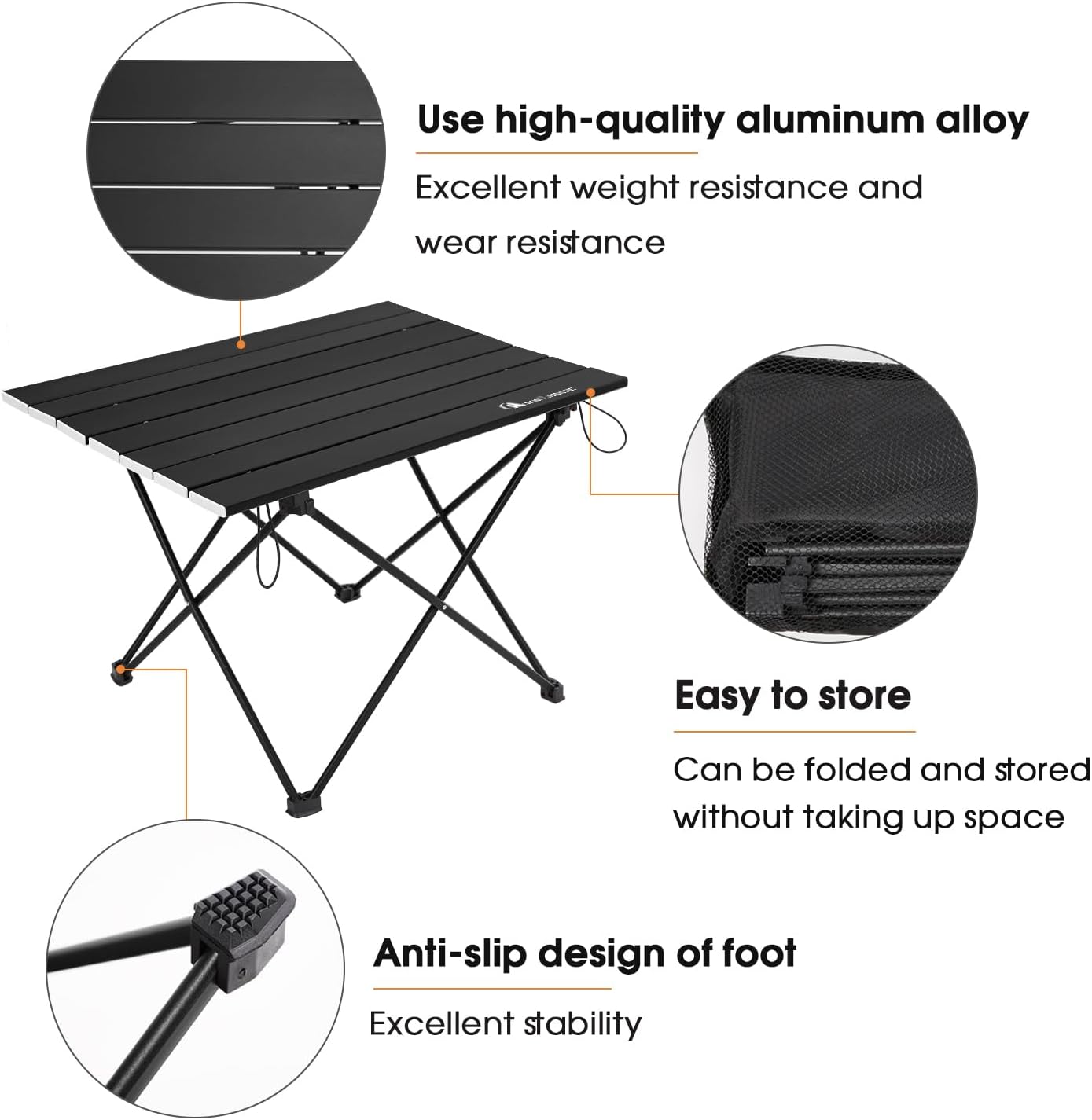 MOON LENCE Folding Outdoor Aluminum Camping Table Portable Ultralight Compact Backpacking Travel Table for Beach, Picnics, Hiking (Black, Large)