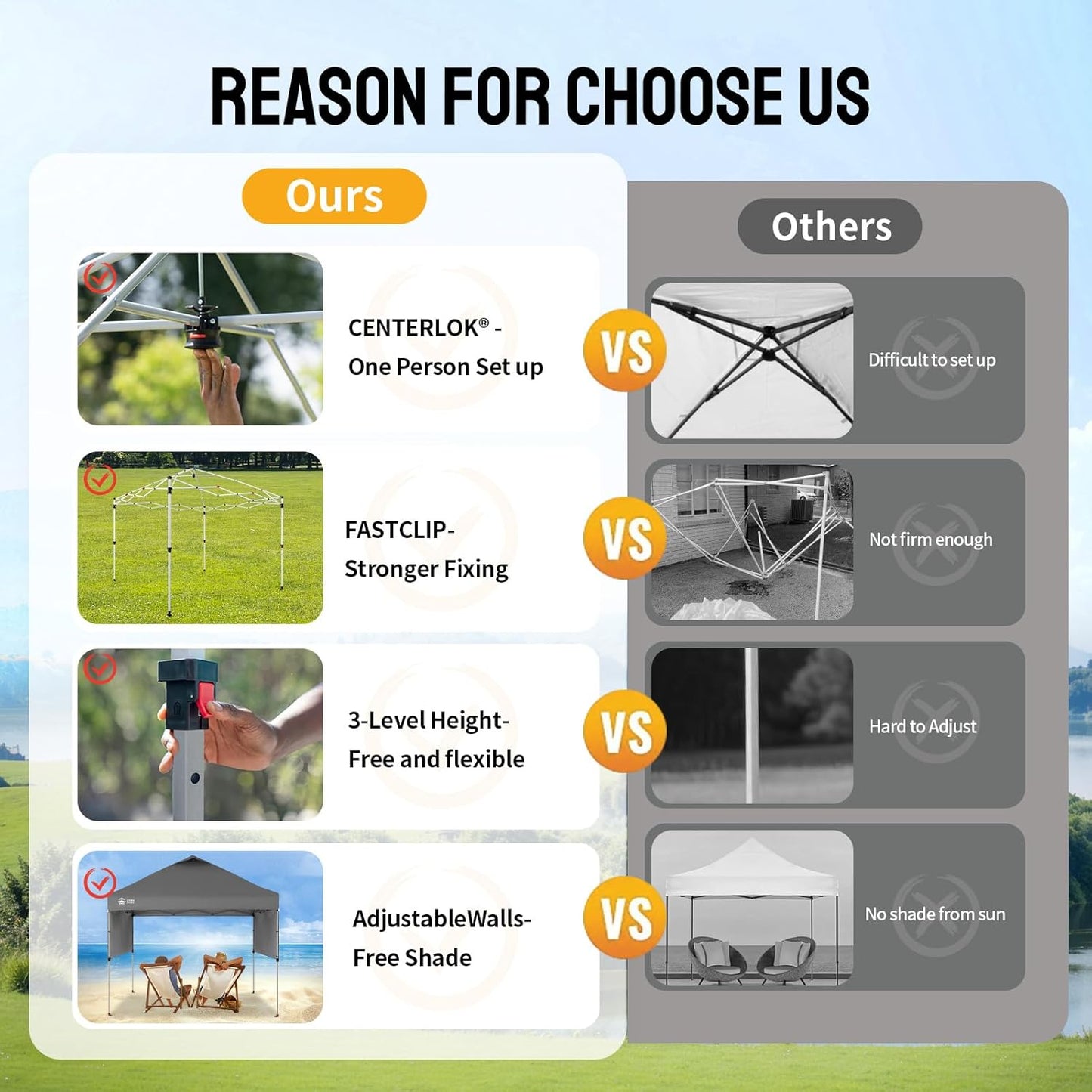 CROWN SHADES 10x10 Pop up Canopy Tent Instant Canopy with 150D Silver Coated Fabric Including 2 Half Sidewalls, 4 Ropes, 8 Stakes, 4 Weight Bags, STO 'N Go Bag, Grid Grey