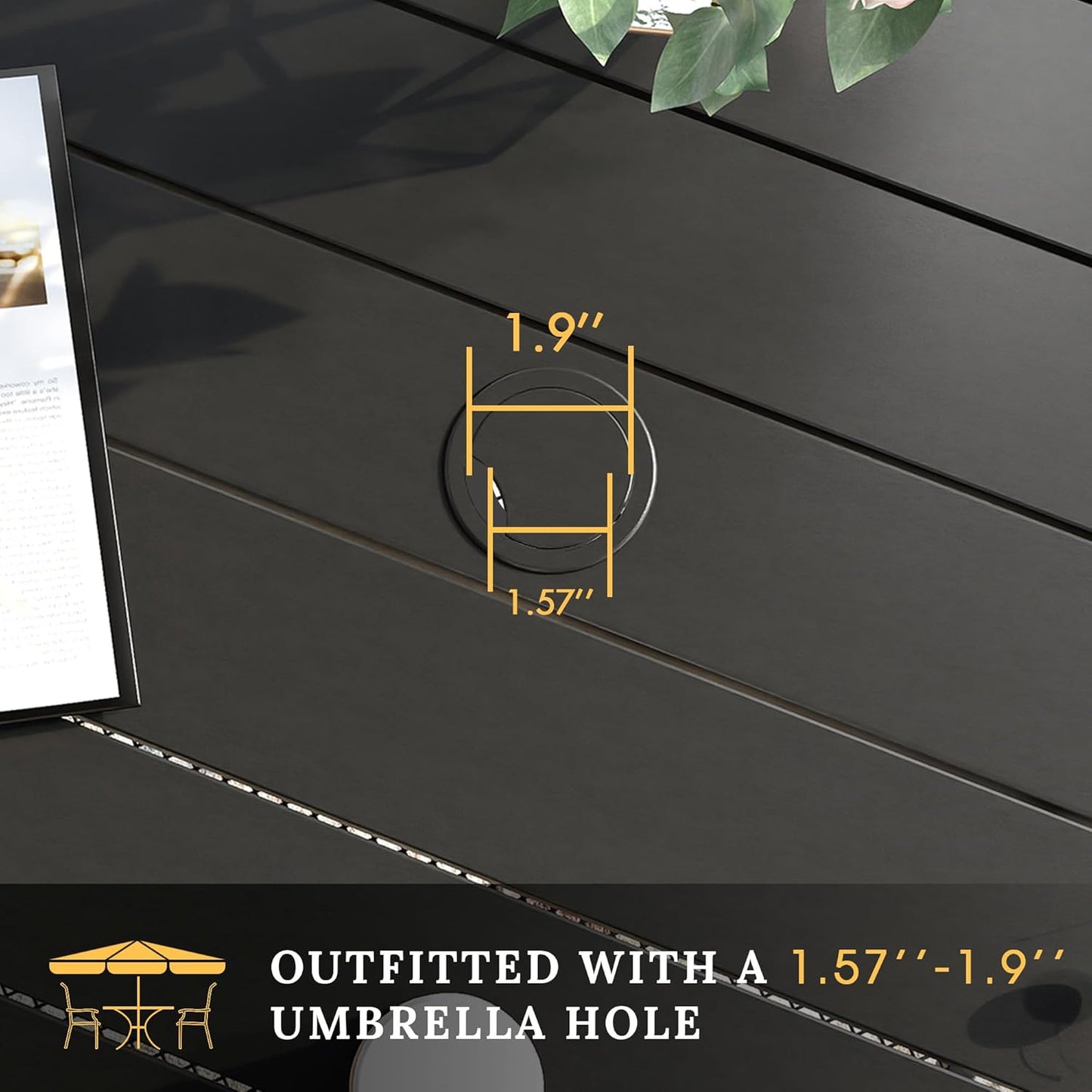 VICLLAX 5 Pieces Patio Dining Set, Outdoor Furniture Set Includes 1 Square Outdoor Table and 4 Stackable Patio Sling Chairs, Black Tabletop and Brown Fabric