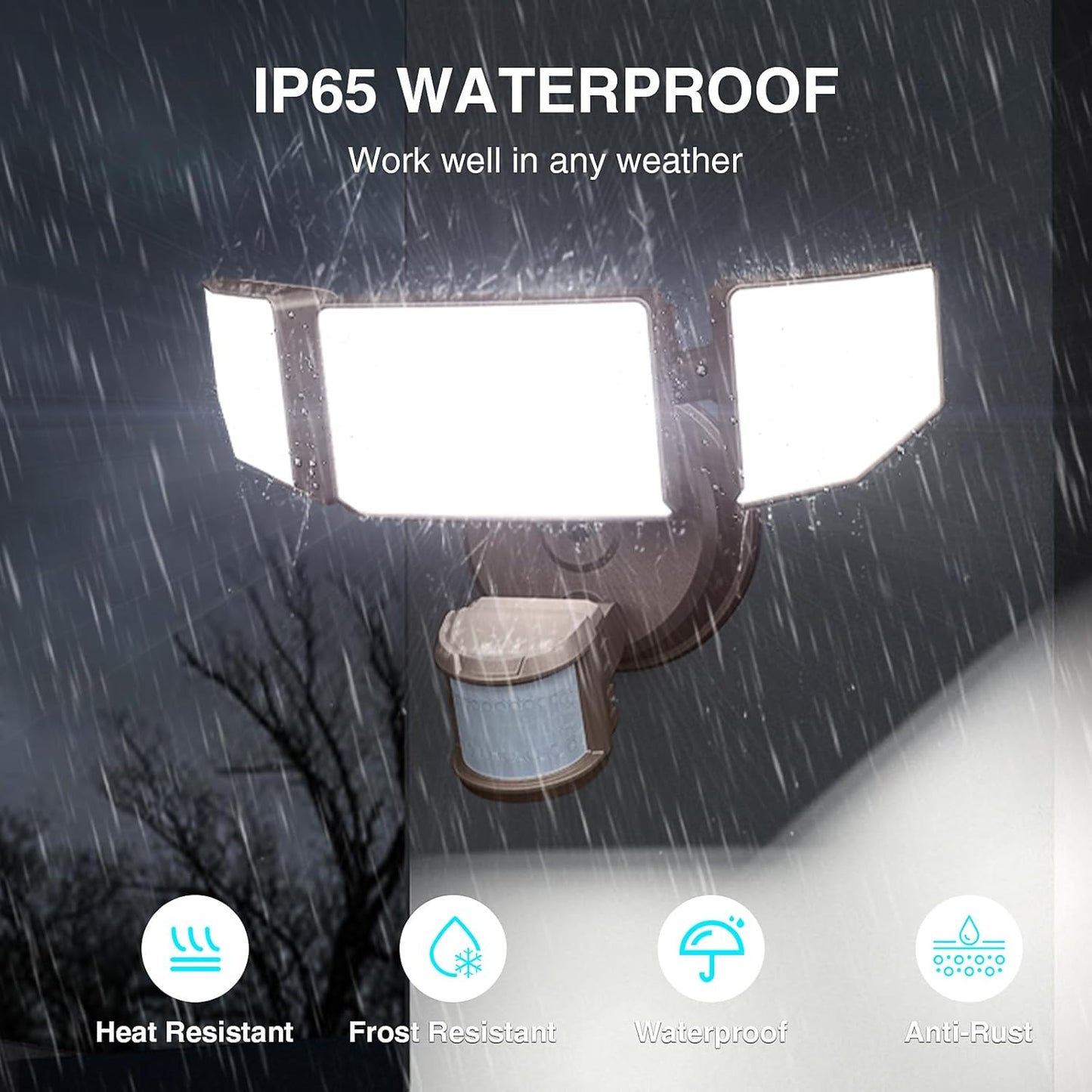 85W LED Security Lights Motion Sensor Light Outdoor, 8500LM Dusk to Dawn, IP65 Waterproof, 6500K, 3 Head Motion Detected Flood Light, Floodlight for Outside, Garage, Yard, Porch (Brown)