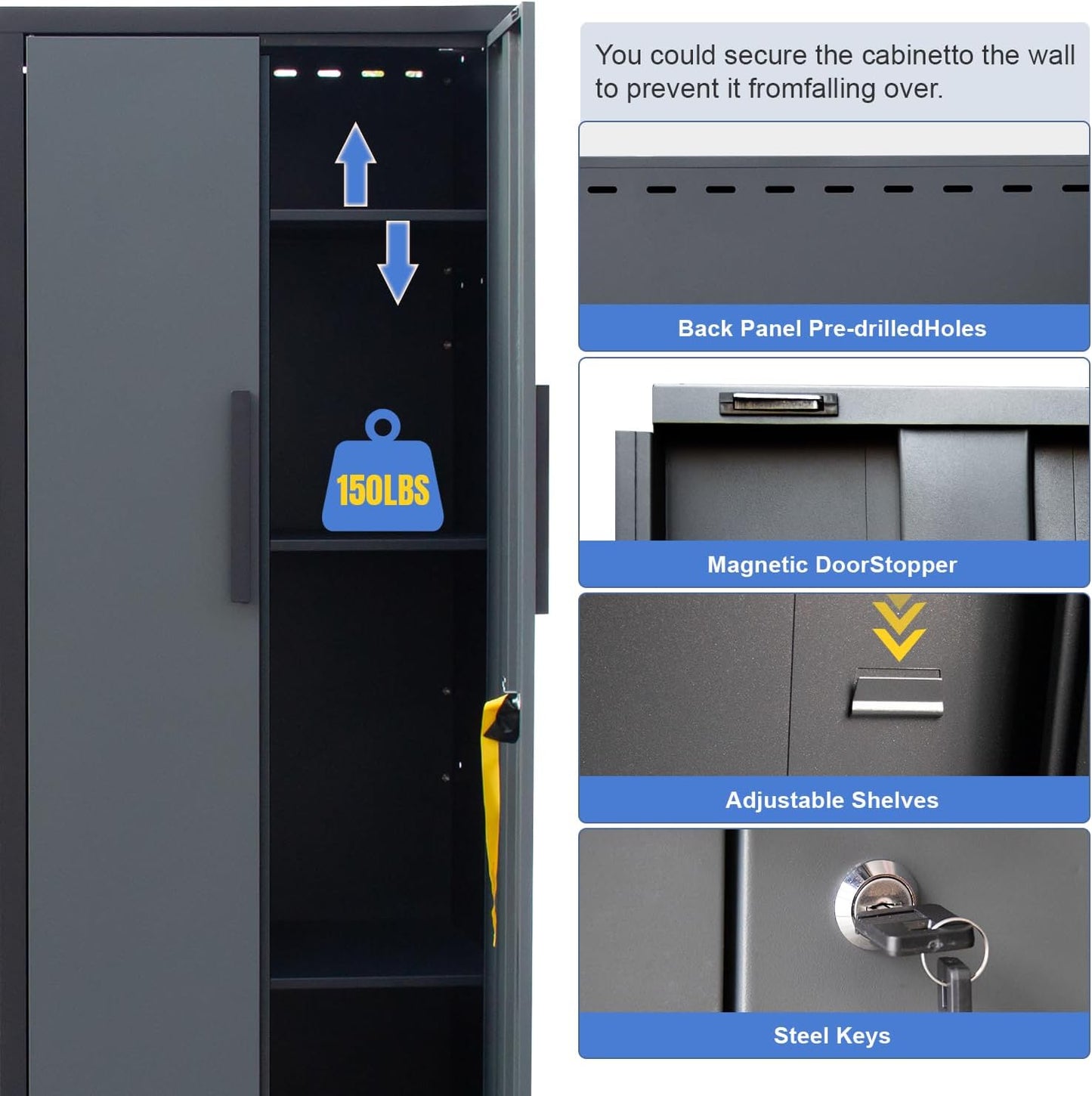 7-Pcs Garage Storage Cabinet System - Workshop Set With Steel Drawers, Workbench, Pegboard for Tool Organization