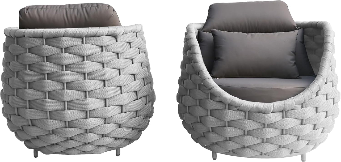 TWT Patio Sofa All-Weather Textilene Rope Balcony Furniture with Dark Grey Cushions & Pillows, Patio Couch Outdoor Patio Furniture Set for Patio, Balcony, Backyard, Deck, Poolside