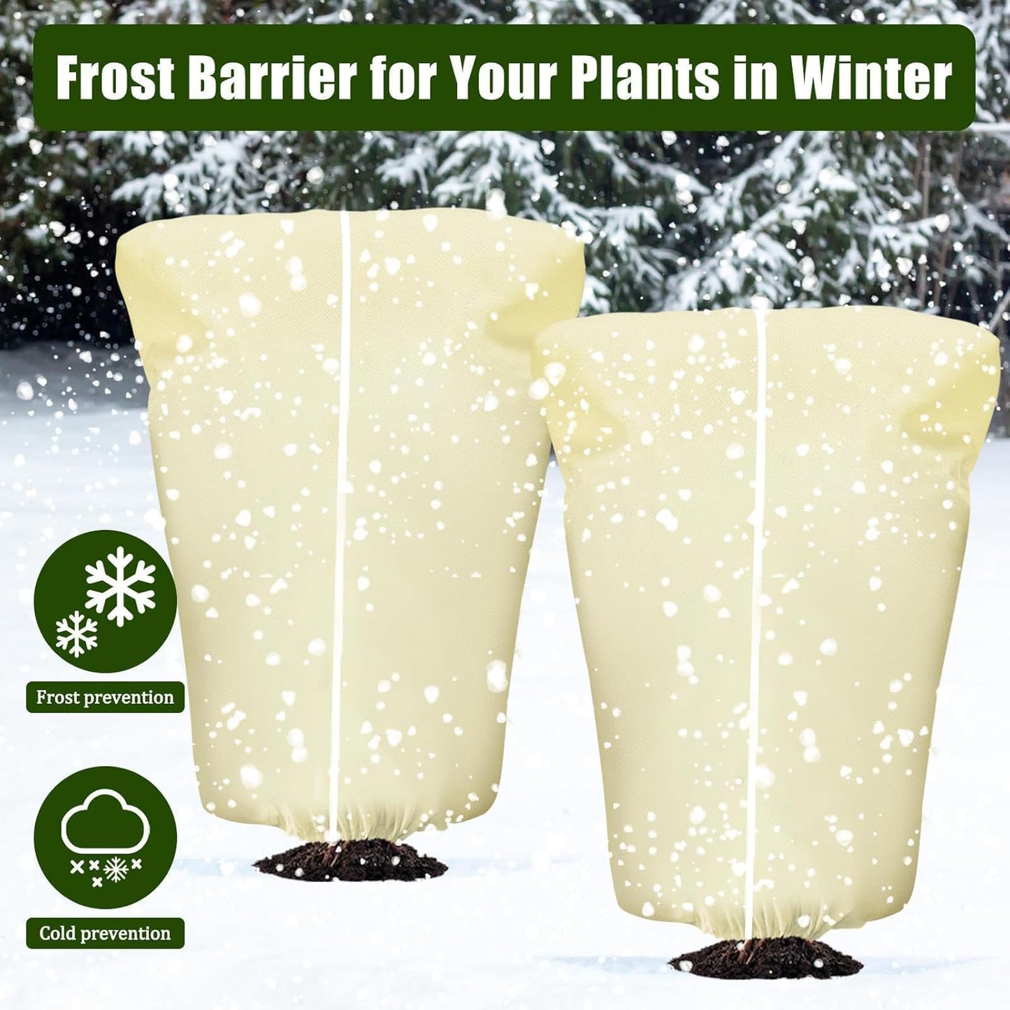 4 Pcs Plant Covers Frost Protection Bag 71" x 47" Winter Reusable Plants Jacket with Drawstring Shrub Protection Wraps Bags Frost Blanket for Winter Outdoor Garden Plants