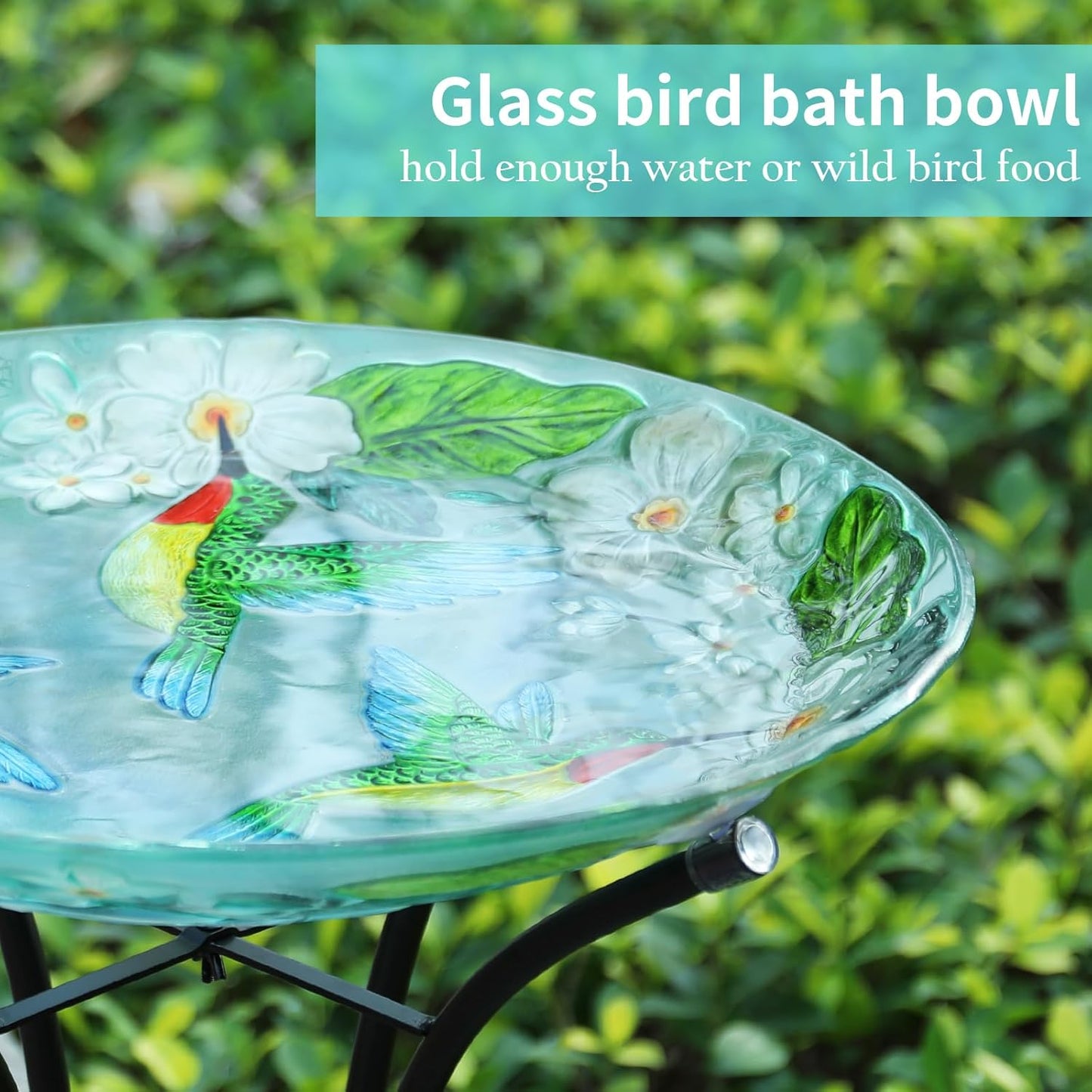 VCUTEKA 18" Outdoor Glass Birdbath with Sturdy Metal Stand for Lawn, Yard, or Garden Decor Bird Lovers Gift, Hummingbird Bird Bath Detachable, 22" Height