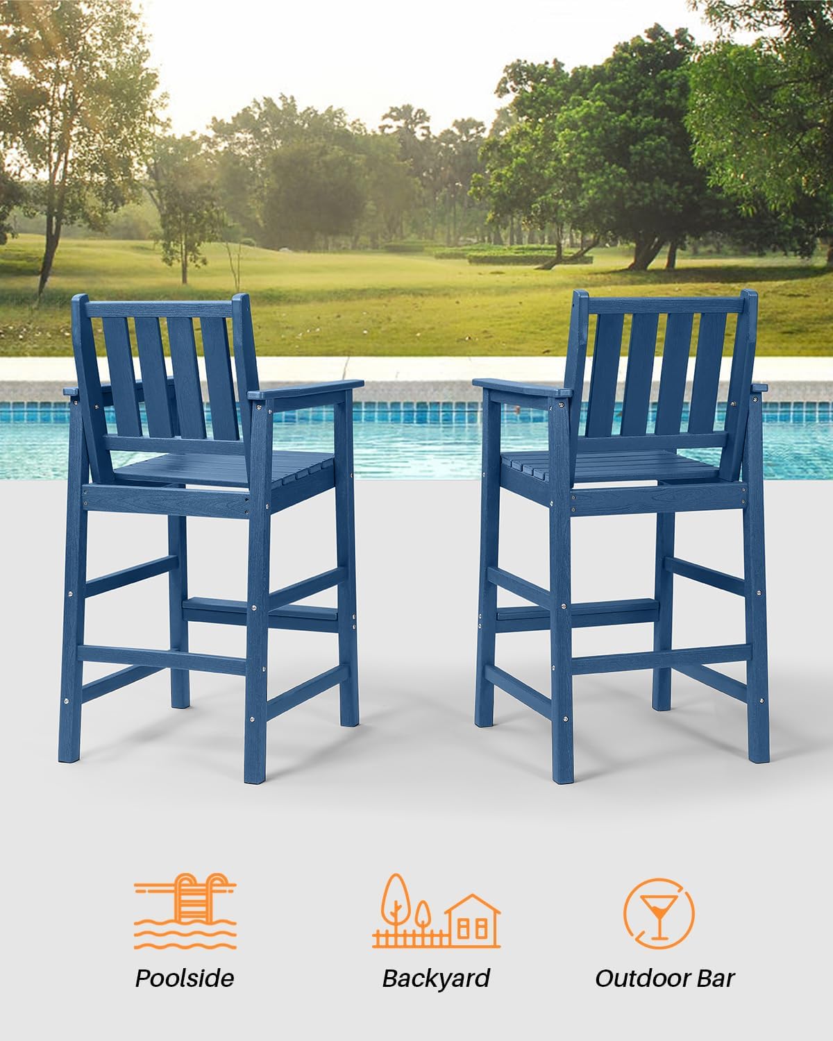 5 Pieces Adirondack Bar Chairs Set, HDPE Patio Bar Height Table and Chairs, Tall Adirondack Outdoor Bar Stools Set, HDPE Patio Bar Table Sets Furniture for Poolside, Balcony, Garden, Navy