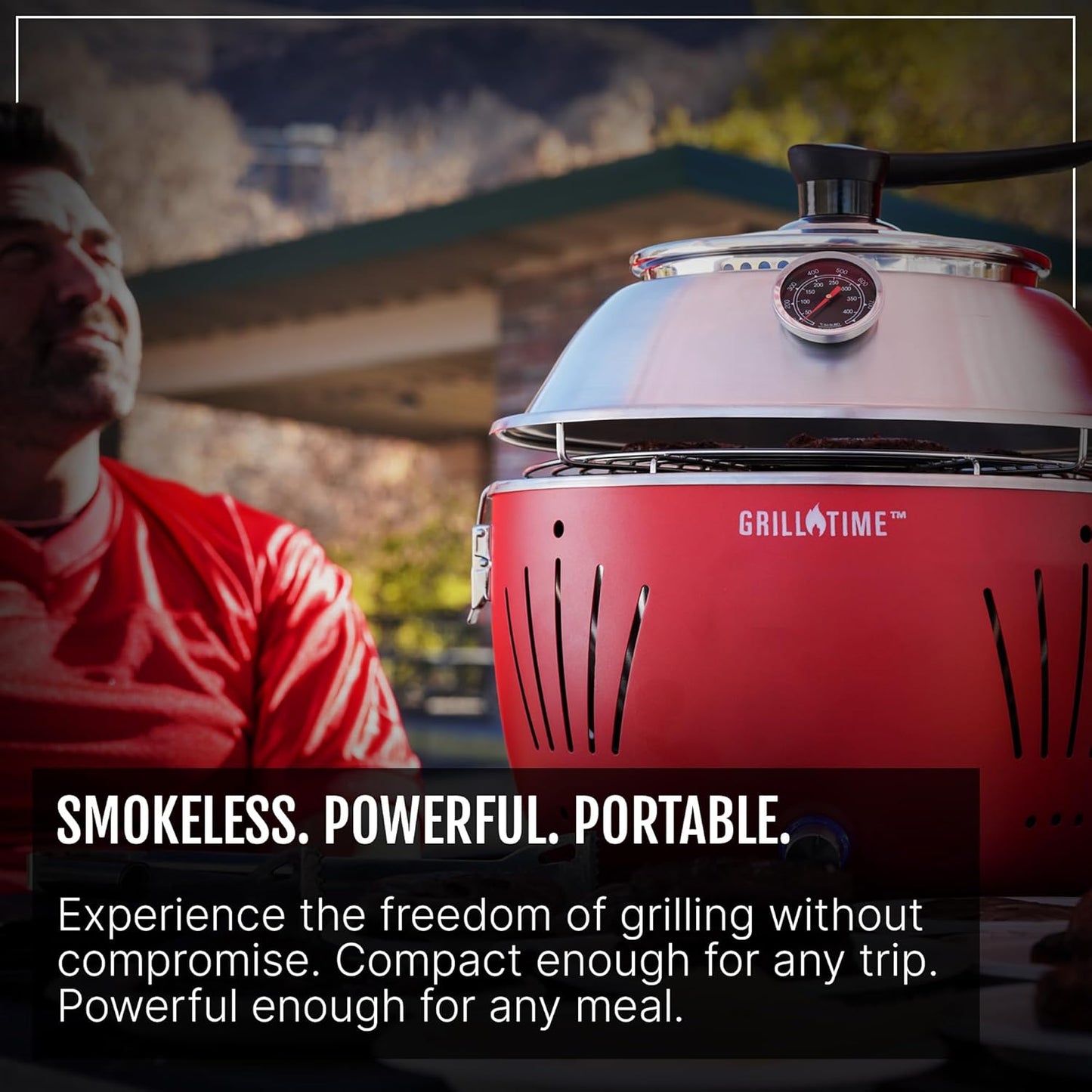 GrillTime Tailgater GT Hood Combo 13 Inch - Portable Charcoal Grill with Hood, Small Tabletop Grill for Tailgate Parties, Camping, Beach BBQ, Blue