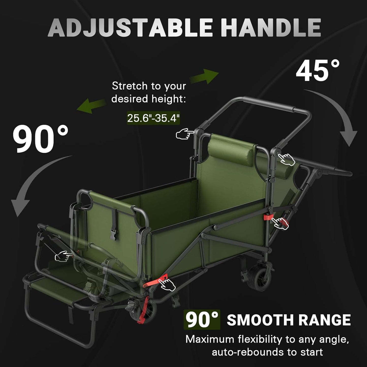 LEVELEVE Heavy Duty Folding Wagon - 2-in-1 Collapsible Cart, 400lb Capacity, All-Terrain Wheels w/Brakes & Side Pockets (Army Green)