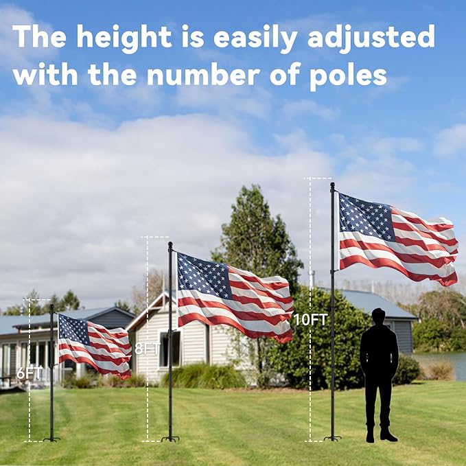 ZMTECH 10 FT 2 Packs Flag Pole in Ground,Extra Thick Flag Pole Kit for Yard,Windproof Ground Flag Poles for Outside House Residential or Commercial
